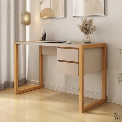 Produktbild von Schreibtisch BELINDA mit 2 Schubladen - Kaschmir/Eiche