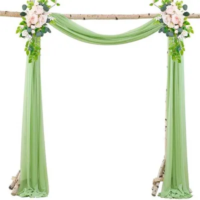 Image de Rideau de mariée en mousseline, 75 x 300 cm, à suspendre au mur, en tulle, vert, décoration
