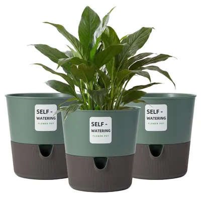 Produktbild von Blumentopf Selbstbewässernd 3er Set 16,5cm Pflanztopf mit Wasserstandsanzeiger Grün