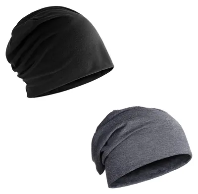 Produktbild von 2er Set Beanie Mützen für Damen und Herren, dünn, atmungsaktiv, Polyester, Einheitsgröße, Schwarz/Dunkelgrau