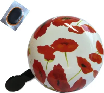 Produktbild von Ding Dong Fahrradglocke Ø 80 mm rote Blumen Design Fahrradklingel inkl. Schlauchflicken