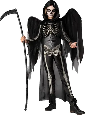 Produktbild von Todesengel Halloween Kostüm Kinder Mädchen Junge Kindergröße: 116-128