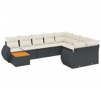 Produktbild von vidaXL 10-tlg. Garten-Sofagarnitur mit Kissen Schwarz Poly Rattan
