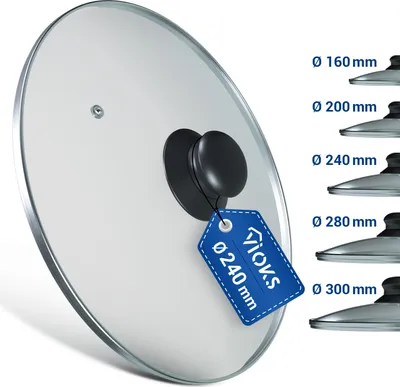 Produktbild von Pfannendeckel Glasdeckel 24cmØ mitEdelstahlschutzrand  Knopfgriff für Topf Pfanne