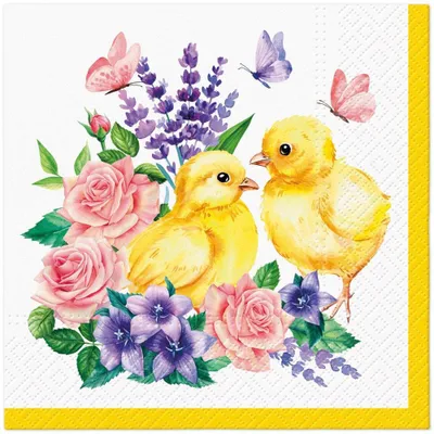 Produktbild von 20 Servietten Chicks and Flowers - Küken an schönen Blumen 33x33cm
