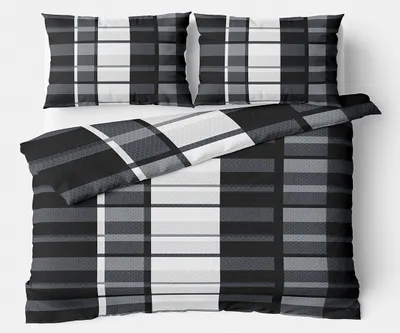 Produktbild von Winter Bettwäsche 200x220 cm Thermofleece Schwarz Grau Gestreift Streifen Flauschig mit Reißverschluss