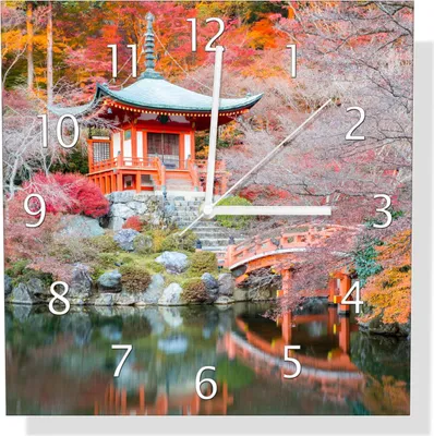 Produktbild von Wallario Design Wanduhr Japanischer Herbstzauber aus Echtglas, Größe 30 x 30 cm