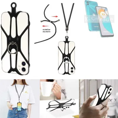 Produktbild von K-S-Trade 3in1 Handykette Handyband Handykordel Halsband Smartphone-Ring Handy-Ring kompatibel mit Motorola Moto E22s Fingerhalterung Handyring