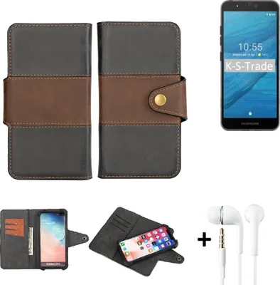 Produktbild von K-S-Trade Handyhülle Schutzhülle Bookstyle Wallet-Case kompatibel mit Fairphone Fairphone 3 + earphones Bumper rundumschutz schwarz-braun 1x