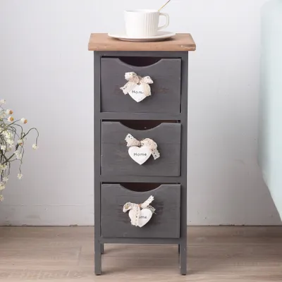 Immagine prodotto di Comodino stretto Rebecca Mobili con 3 cassetti in legno grigio e marrone
