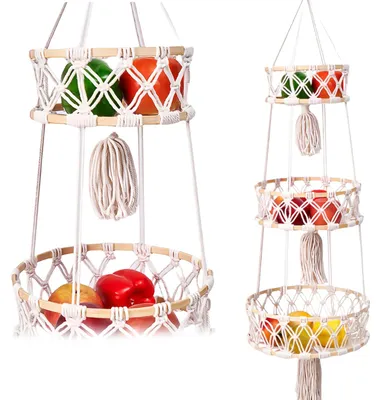 Productafbeelding van Solidchoice - Hanging Fruit Basket - Macrame Wandmand voor Groenten en Fruit
