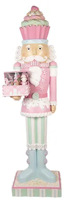 Produktbild von Clayre & Eef Weihnachtsdekoration mit LED-Beleuchtung und Musik Nussknacker 59x49x216 cm Rosa Kunststoff
