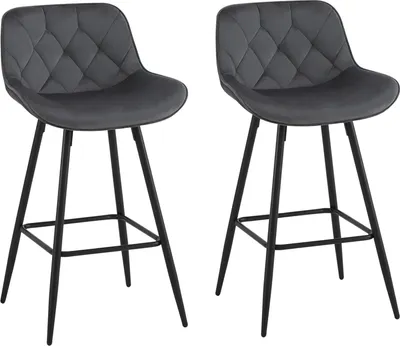 Produktbild von EUGAD Barhocker 2er Set, mit Rückenlehne&Samtbezug, Metallbeinen, Dunkelgrau