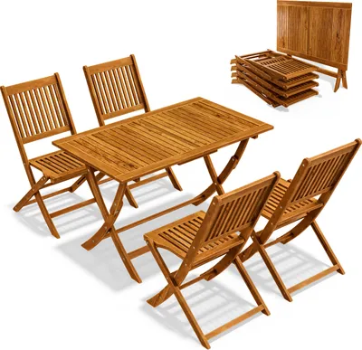 Produktbild von CASARIA® Gartenmöbel Set Holz 5-tlg. FSC®-zertifiziert Klappbar Akazie Garten Terrasse 120x70cm Sitzgarnitur Terrassenmöbel Wetterfest Braun