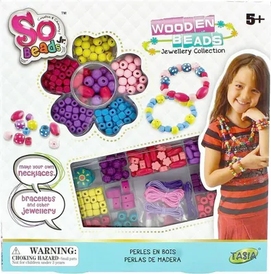 Produktbild von SO BEADS Perlenset aus Holz, verschiedene Formen & Farben, inkl. Gummibänder, 2 Boxen