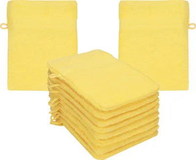 Produktbild von Betz 10 Stück Waschhandschuhe 16x21 cm PREMIUM 100% Baumwolle  Farbe: gelb