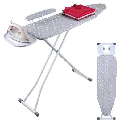 Produktbild von Relaxdays Bügelbrett für Dampfbügeleisen, 131 x 33 cm, höhenverstellbar, klappbar, Ärmelbrett, Bügeltisch, weiß/ grau