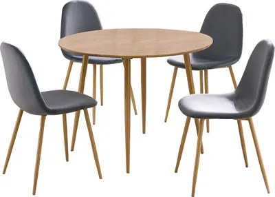 Produktbild von Set aus rundem Esstisch 100 cm und 4 Stühlen in Anthrazit / Eiche