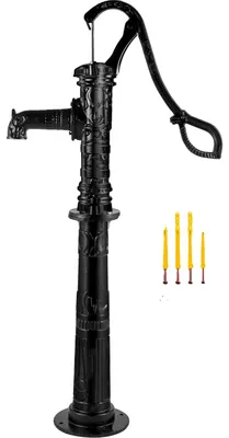 Image de VEVOR Pompe à eau manuelle avec support, 15,7 x 9,4 x 53,1 pouces pompe à pitch & 26 pouces support de pompe avec trous préréglés de 1/2 pouce pour une installation facile, pompe de puits rustique en fonte pour cour, jardin, irrigation de ferme, noir