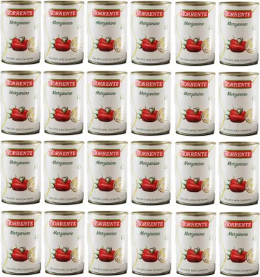 Produktbild von 24x La Torrente Pomodoro Marzanino,San Marzano Tomate in Miniatur,100% Italienische Tomate, Spezialität aus Kampanien,400g Dose + Italian Gourmet Polpa di Pomodoro 400g Dose