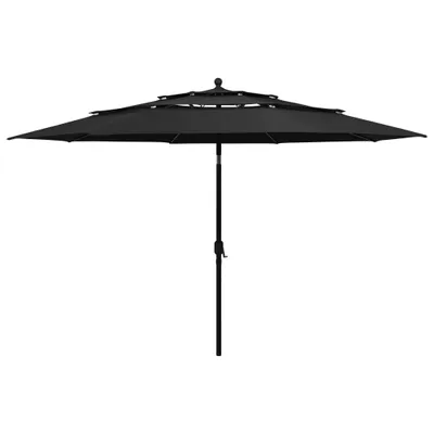 Image de The Living Store Parasol avec mât en aluminium 3 couches noir 3,5 m