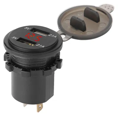 Image de Adaptateur allume-cigare pour moto et voiture avec deux ports USB, affichage numérique à LED et voltmètre 12-24 V (rouge)