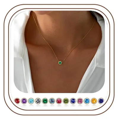Produktbild von TINGN Gold Smaragd Kette für Damen, Mai Geburtsstein Halskette 18K Vergoldet CZ