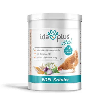 Produktbild von Ida Plus – Hühner Edel-Kräuter 500 g – Mischung aus 19 wertvollen Kräutern – für Verdauung bei Hühnern – ausgewogenes Futter für alle Geflügelarten - 100 % natürlich für die Gesundheit der Tiere