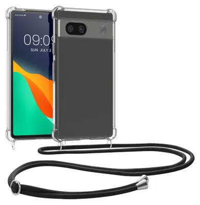 Produktbild von kwmobile Necklace Case kompatibel mit Google Pixel 8a Hülle - Silikon Cover mit Handykette - Band Handyhülle Transparent Schwarz