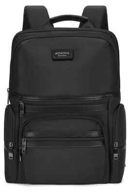Immagine prodotto di Zaino in poliestere nero, dimensioni 30x42x16 cm, con 6 scomparti con zip e 4 scomparti multifunzionali