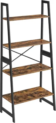 Immagine prodotto di Ladderrek - Libreria a 4 ripiani - Scaffale autoportante con struttura in bambù - 63 x 34 x 137 cm - Nero - Marrone