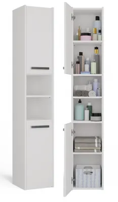 Produktbild von Hoher Badschrank mit Regalböden MARGO – weiß matt