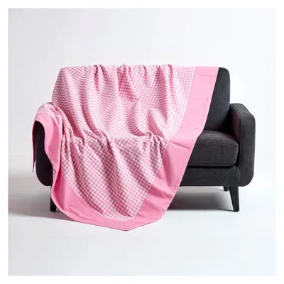 Produktbild von Karierte Tagesdecke in Rosa, Wohndecke/Überwurf aus 100% Baumwolle, 150 x 200 cm