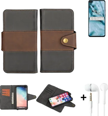Produktbild von K-S-Trade Handyhülle Schutzhülle Bookstyle Wallet-Case kompatibel mit OnePlus Nord N10 5G + earphones Bumper rundumschutz schwarz-braun 1x