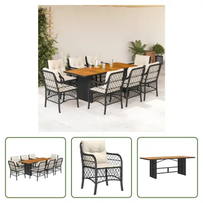 Produktbild von The Living Store 9-tlg. Garten-Essgruppe mit Kissen Schwarz Poly Rattan