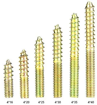 Produktbild von 110 Stück M4-Hülsen-Schrauben für Holzbearbeitung und Möbelverbindung, doppelseitige Schrauben, galvanisiert, selbstschneidend.