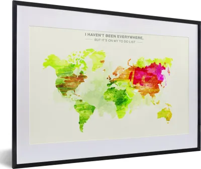 Produktbild von MuchoWow® MuchoWow® Gerahmtes Poster Weltkarte - Farben - Farbe 60x40 cm - Poster mit zchwarzem Bilderrahmen - Schlafzimmer - Plakat in Rahmen - Drucken
