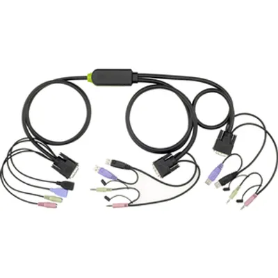 Produktbild von LevelOne 2-Port-Kabel-KVM-Switch, DVI, USB, Audio, 1920 x 1200 Pixel, Schwarz, Grau