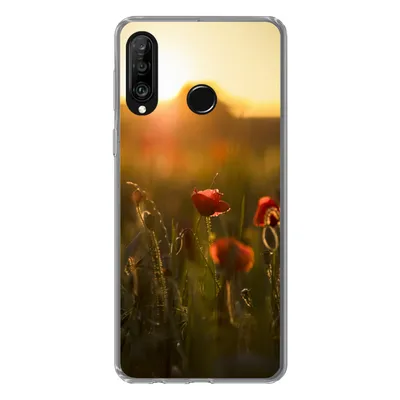 Produktbild von MuchoWow® Handyhülle Schutzhülle Hülle für Huawei P30 Lite Mohn - Sonnenuntergang - Gold Silikon Softcase Handy Hülle - Handyhülle