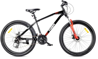 Obrázok produktu pre Horské kolo 26 palcov MTB Tiger Bike, 21 rýchlostí, kotúčové brzdy Shimano, odpružená vidlica, čierna a červená