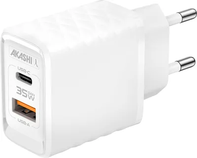 Obrázek produktu pro Napájecí adaptér, 38W duální nabíječka USB-A QC 3.0 + USB-C PD, Akashi - bílá