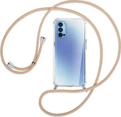 Produktbild von Handykette Backcover-Schutzhülle mit Band (Metall silberfarben) für Oppo Reno5 4G/5G - beige