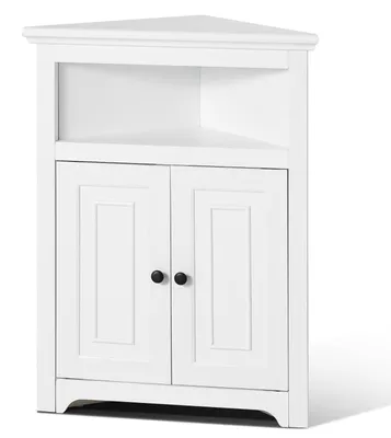 Produktbild von VEVOR Eckschrank Aufbewahrungsschrank 3 Regale 845mm 2 Holztüren verstellbar Weiß