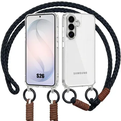 Image de Coque pour Samsung Galaxy S26, Antichoc Anti-Rayures Rigide Transparent avec Cordon Noir