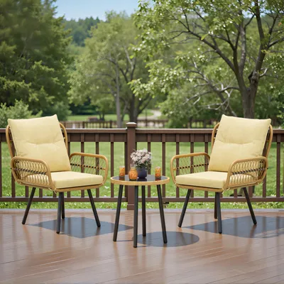 Immagine prodotto di Set di mobili da giardino BEALIFE da 3 pezzi per balcone e terrazza | gruppo di seduta per esterni tavolo con 2 sedie | colore: giallo/grigio | WR213
