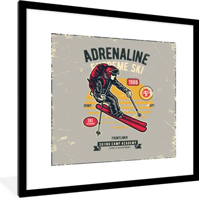 Produktbild von MuchoWow® MuchoWow® Gerahmtes Poster Ski - Sport - Jahrgang 40x40 cm - Poster mit zchwarzem Bilderrahmen - Poster - Plakat im Rahmen