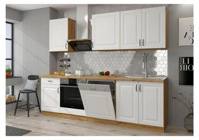 Produktbild von Küche Stilo Weiß + Eiche Artisan 250 cm Küchenzeile Küchenblock Einbauküche