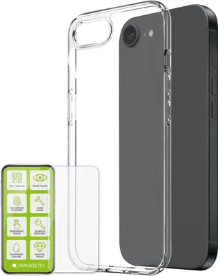 Immagine prodotto di Custodia per cellulare + vetro protettivo per Apple iPhone 17e / 16e, set in TPU 9H trasparente