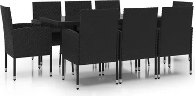 Produktbild von vidaXL 9-tlg. Garten-Essgruppe Poly Rattan Schwarz