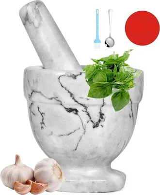 Zdjęcie produktu dla Małe moździerze marmurowane z silikonową podkładką i łyżką ze stali nierdzewnej